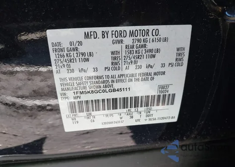 2020 Ford Explorer St from USA, damaged, VIN 1FM5K8GC0LGB45111